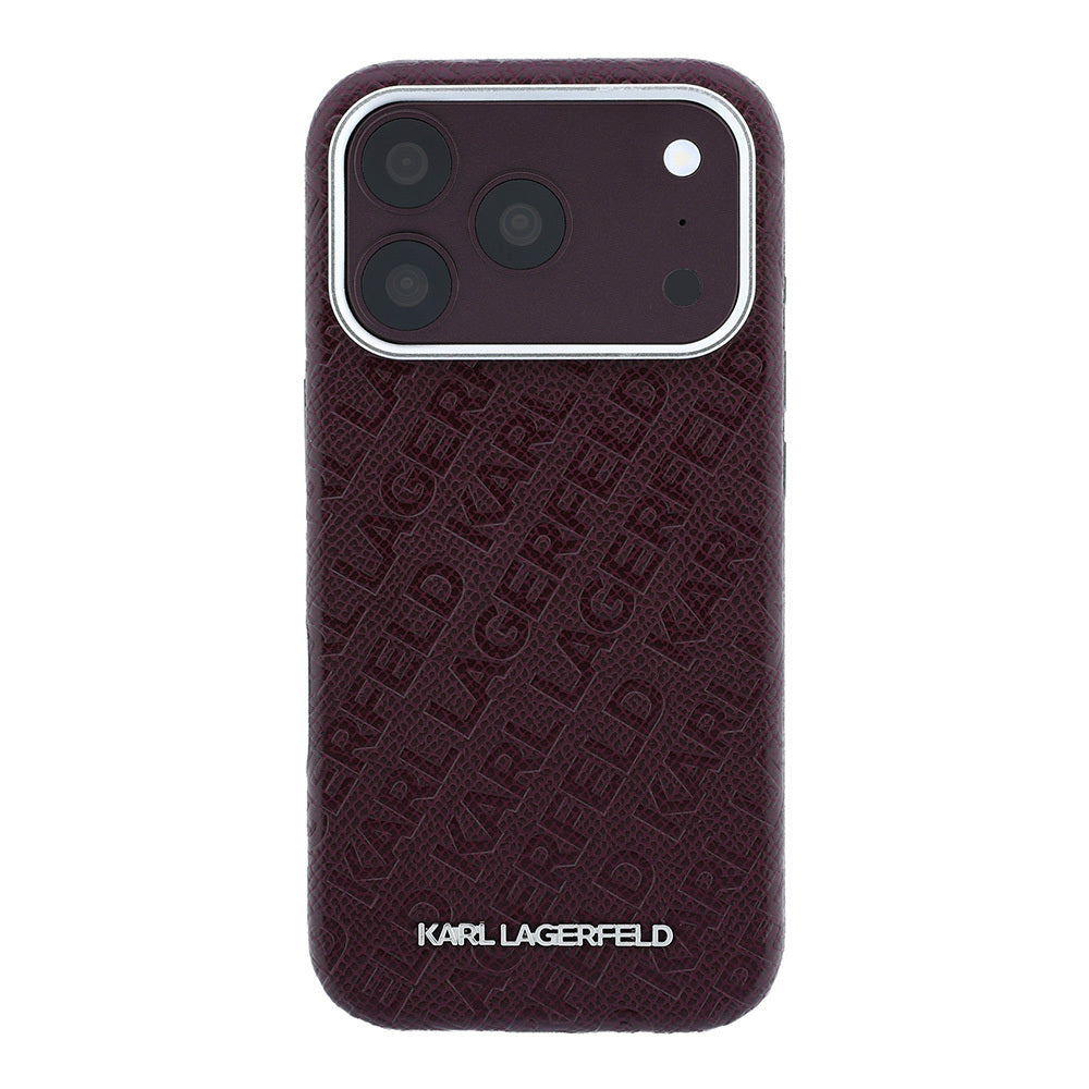 Apple iPhone 18 Pro Kılıf Karl Lagerfeld Orjinal Lisanslı PU Deri Damgalı Metal Yazı Logolu Grained Kapak