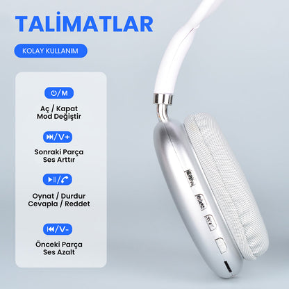 Lapas P10 Hi-Fi Ses Kalitesi Ayarlanabilir ve Katlanabilir Kulak Üstü Bluetooth Kulaklık