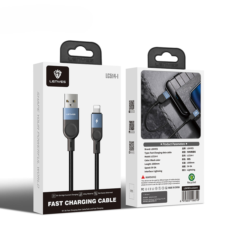 Lenyes LC514 USB-A to Lightning Hızlı Şarj Özellikli Örgülü Data ve Şarj Kablosu 15W 1M