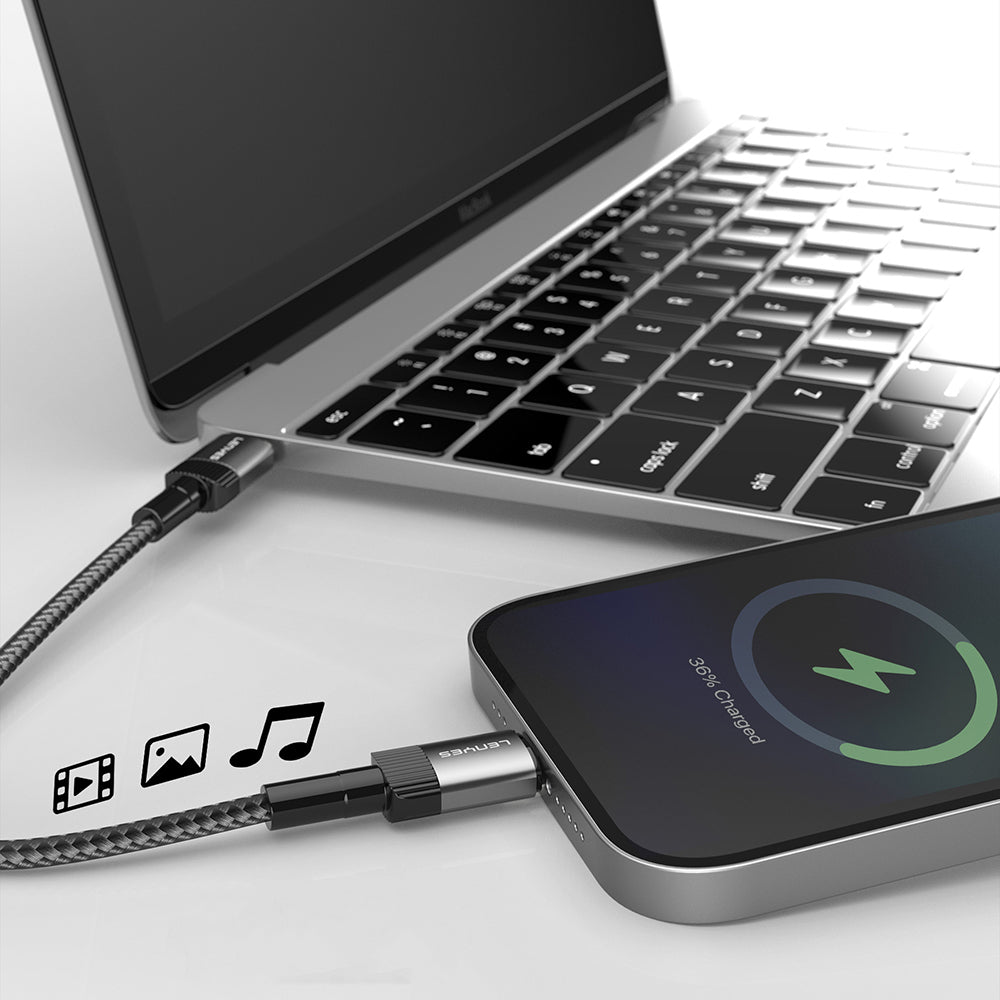 Lenyes LC546 Type-C to Lightning Örgü Tasarımlı Hızlı Şarj Özellikli Data ve Şarj Kablosu 27W 1M