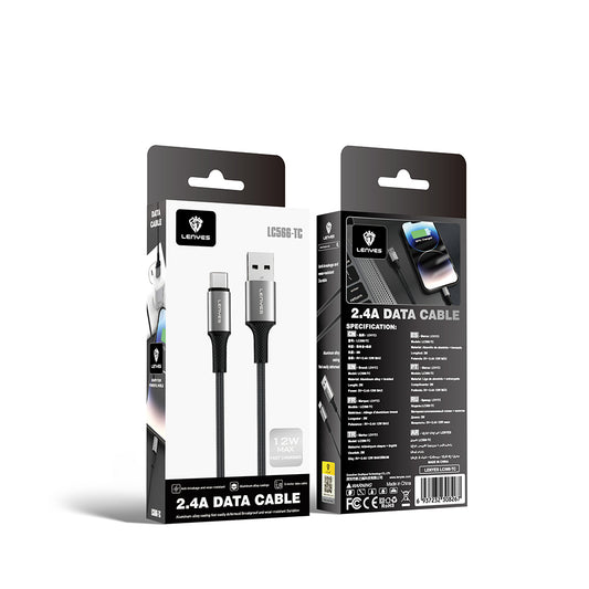 Lenyes LC566 USB-A to Type-C Örgü Tasarımlı Hızlı Şarj Özellikli Data ve Şarj Kablosu 12W 2M