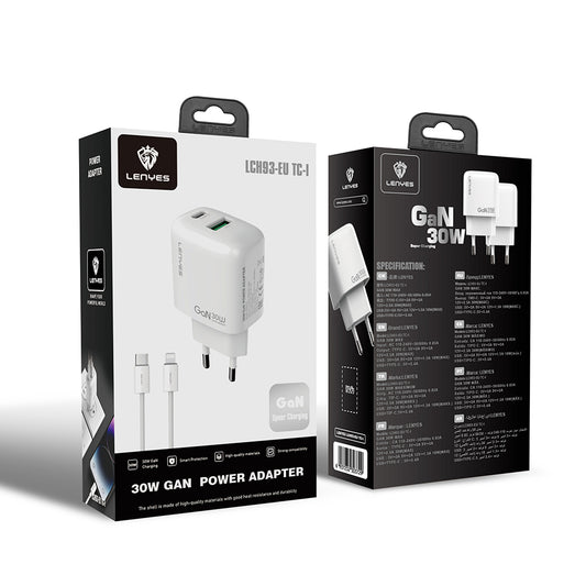 Lenyes LCH93-TC-L Type-C to Lightning GaN Teknolojili PD ve USB Hızlı Şarj Özellikli Şarj Seti 30W