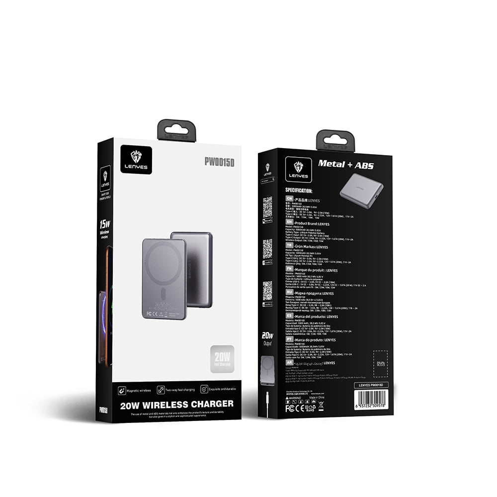 Lenyes PW0015D Ultra İnce Dijital LED Göstergeli Wireless Powerbank 15W 5000mAh