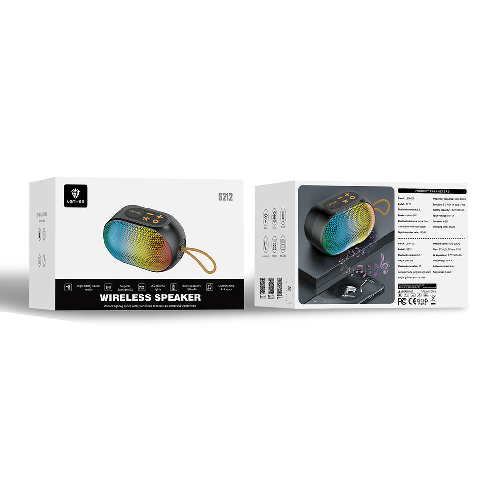 Lenyes S212 Su Geçirmez RGB Işıklı Askılı Taşınabilir Kablosuz Bluetooth Hoparlör v5.3