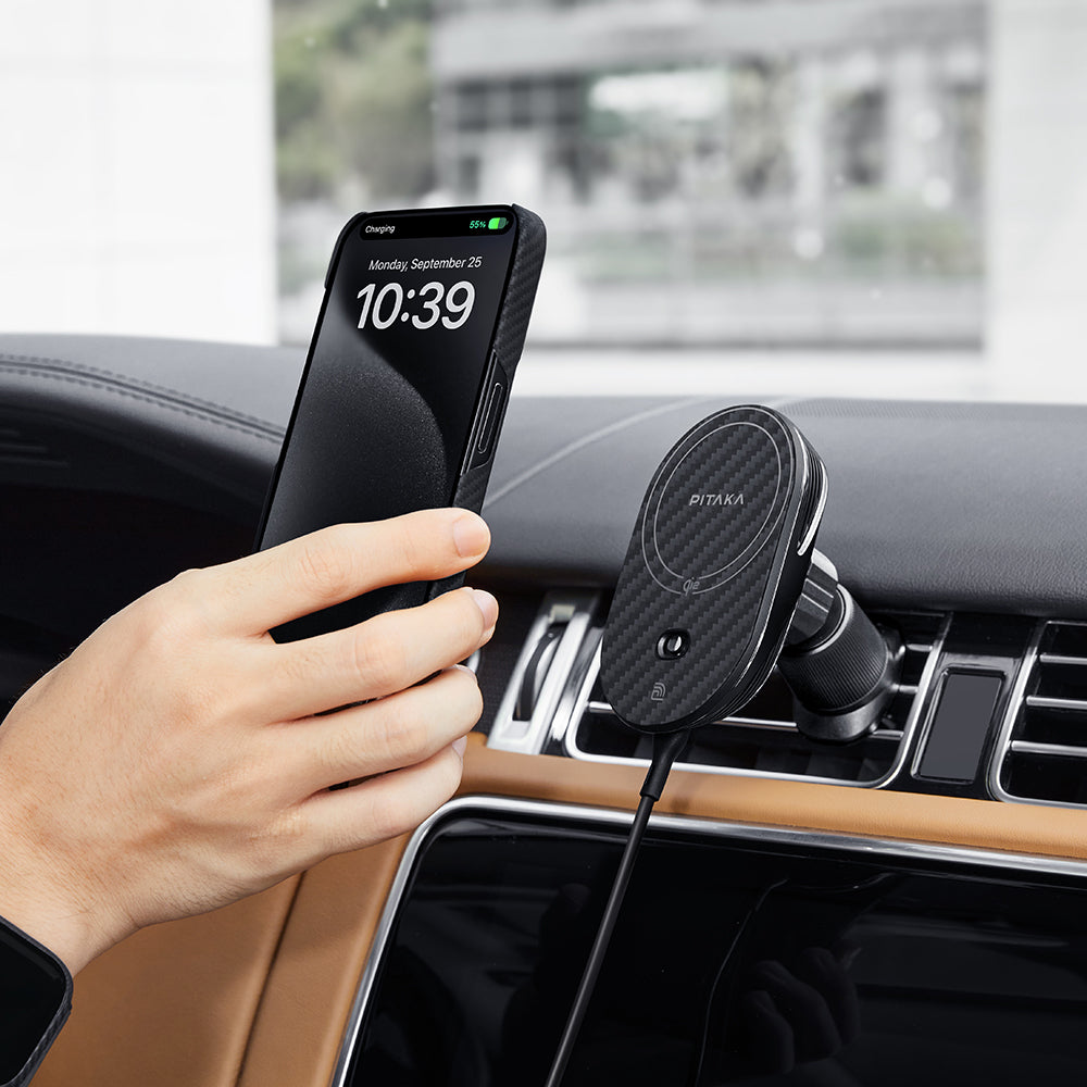Pitaka MagEZ Pro 2 M-safe Şarj Özellikli Qi2 Aramid Fiber Araç Telefon Tutucu