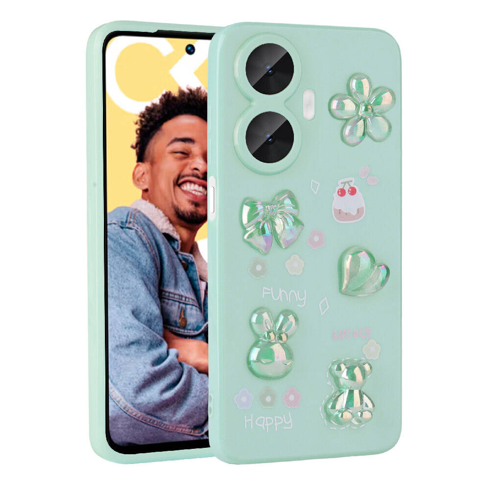 Realme C55 Kılıf Kabartma Figürlü Parlak Zore Toys Silikon Kapak