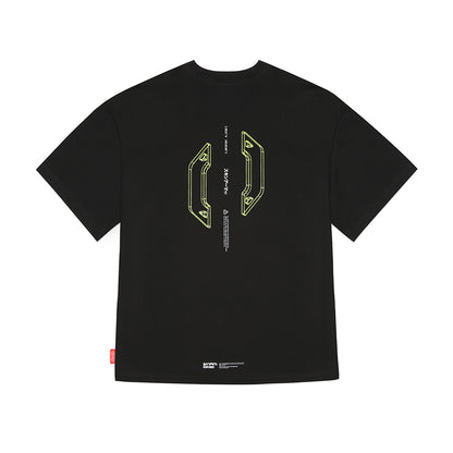 Skinarma Cypher Kısa Kollu Oversize Unisex Bisiklet Yaka Siyah Tişört