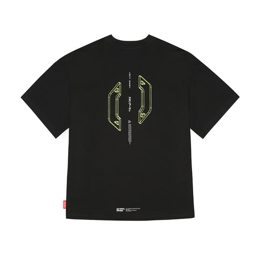 Skinarma Cypher Kısa Kollu Oversize Unisex Bisiklet Yaka Siyah Tişört