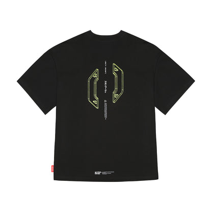 Skinarma Cypher Kısa Kollu Oversize Unisex Bisiklet Yaka Siyah Tişört