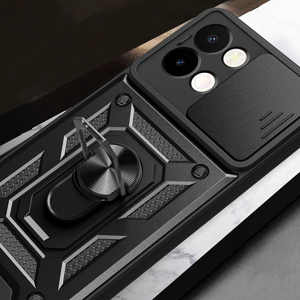 Vivo Y28 Kılıf Magnetik Standlı Kamera Korumalı Zore Sürgülü Vega Kapak