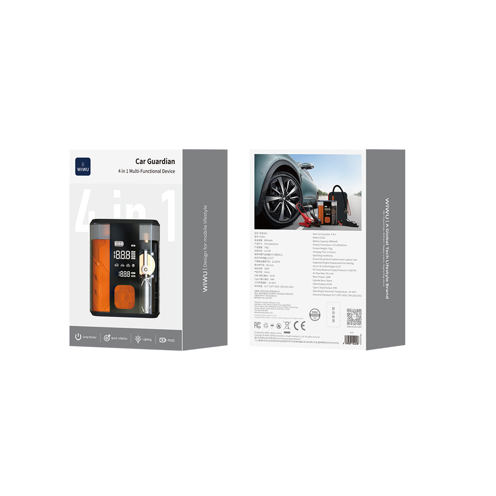 Wiwu CG201 4in1 Dijital LED Göstergeli Araç Akü Acil Durum Takviye Güç Kaynağı Powerbank 40W 8800mAh
