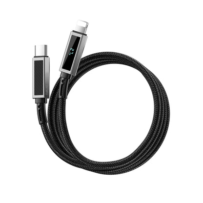 Wiwu Wi-C080 Warriors Serisi Aramid Fiber Dijital LED Göstergeli Type-C to Lightning PD Data ve Şarj Kablosu 27W 1M