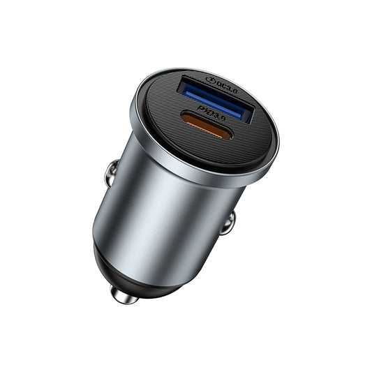 Wiwu Wi-CC030 Nano Lite Serisi Type-C + USB-A Hızlı Şarj Özellikli Akım Korumalı Araç Şarj Aleti PD ve QC3.0 35W