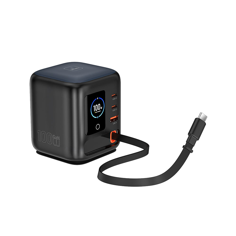 Wiwu Wi-G039 GaN Teknolojili Type-C Kablolu 4 Portlu Masaüstü Şarj İstasyonu 100W