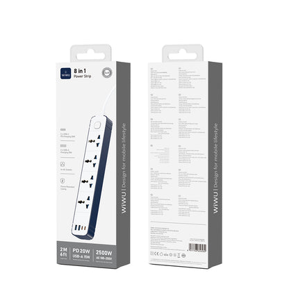 Wiwu Wi-S007 20W GaN Tech Power Strip 8 in 1 Çoklu Priz 2M