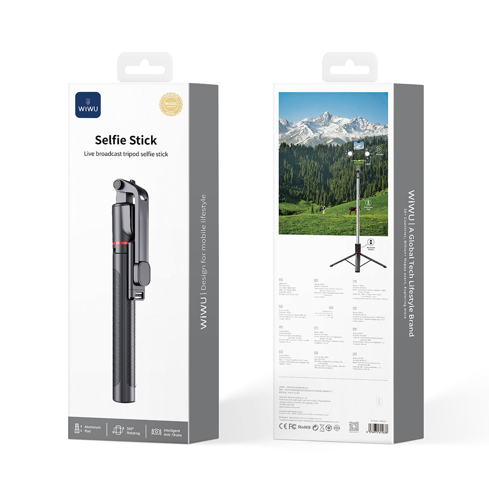 Wiwu Wi-SE015 Canlı Yayın Dolgu Işıklı Teleskopik Tripod ve Selfie Çubuğu