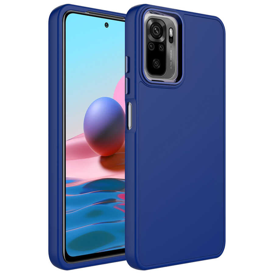 Xiaomi Redmi Note 10 Kılıf Metal Çerçeve ve Buton Tasarımlı Silikon Zore Luna Kapak