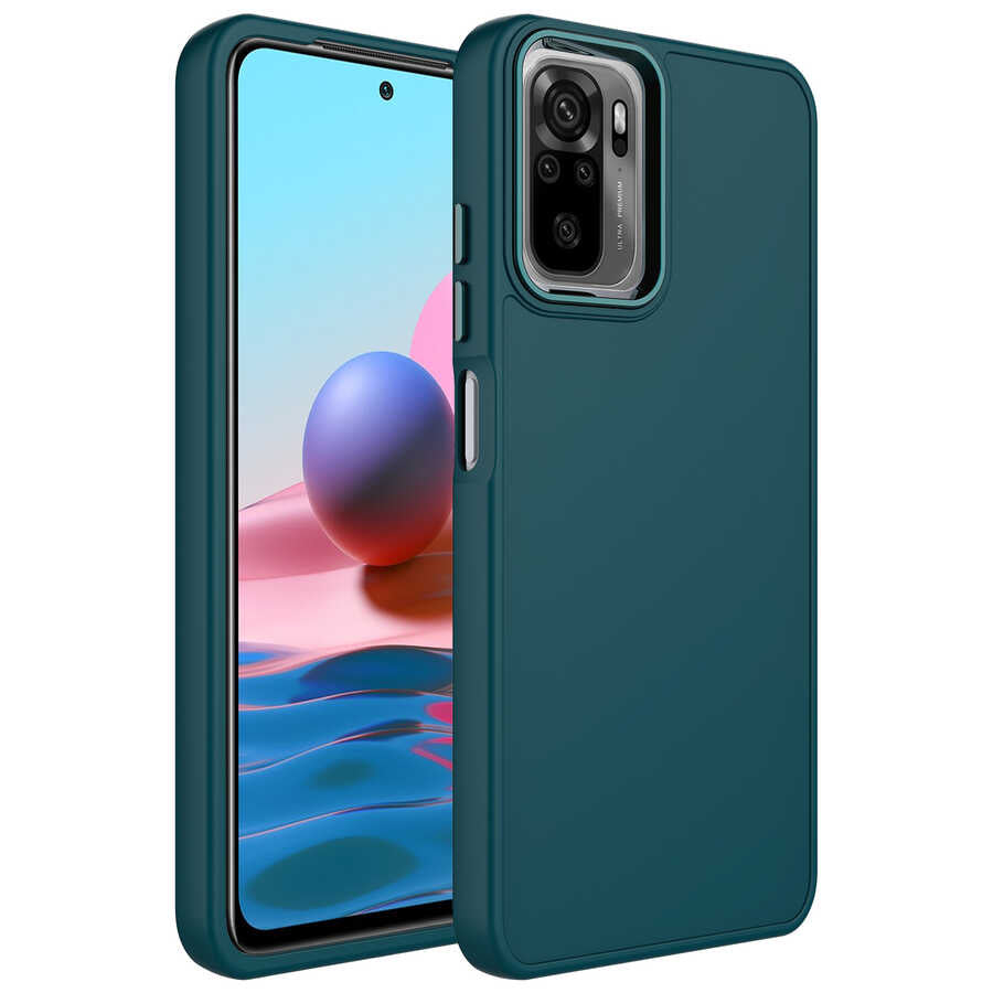 Xiaomi Redmi Note 10 Kılıf Metal Çerçeve ve Buton Tasarımlı Silikon Zore Luna Kapak