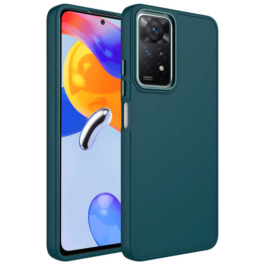Xiaomi Redmi Note 11S Global Kılıf Metal Çerçeve ve Buton Tasarımlı Silikon Zore Luna Kapak